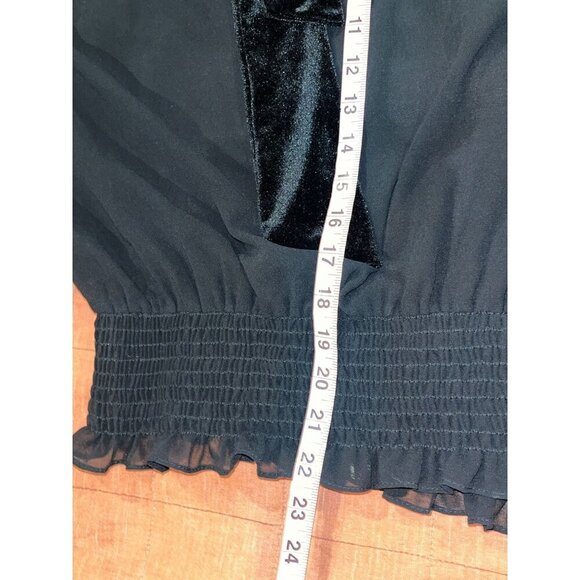 Misa Los Angeles Black Smocked Sheer Long Sleeve Tie Neck Blouse Women's Size M - Picture 7 of 8